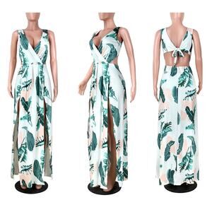 Sexy V-Neck Long Maxi Hawaiian Dress with 2 high slits by LKOUS